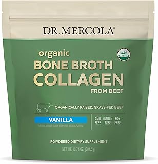 Dr. Mercola Organic Bone Broth Collagen Powder - Supports Bone Health & Muscle Growth - USDA Organic, Non-GMO, Gluten-Free & Dairy-Free - 30 Servings - Vanilla Flavor
