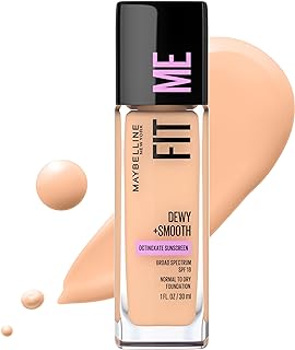 Maybelline Fit Me Dewy + Smooth Liquid Foundation Makeup, Nude Beige, 1 Count (Packaging May Vary)