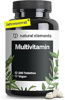 natural elements Multivitamin – 365 vegane Tabletten – Jahresvorrat – wertvolle Vitamine A-Z, mit Vitamin K1 und K2 – ohne unnötige Zusätze – in Deutschland produziert & laborgeprüft