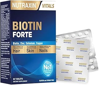 Nutraxin Biotin Forte for Stronger Hair, Radiant Skin & Nail Growth - 60 Tablets with Biotin 5000mcg Selenium, Zinc and Copper - Sugar & Gluten-Free - Suitable for Vegans, 2 Months Supply