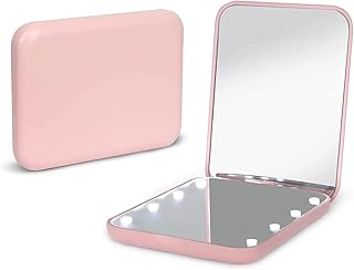 Pocket Mirror, 1X/3X Magnification LED Compact Travel Makeup Mirror with Light for Purse, 2-Sided, Portable, Folding, Handheld, Small Lighted Mirror for Gift, Pink