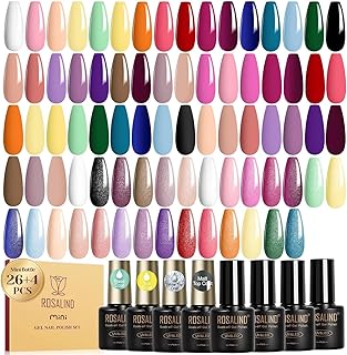 ROSALIND 30pcs Gel Nail Polish Set, 26 Colors Gel Polish with 3Pcs Glossy Matte Glitter Top Coat and Base Coat All Seasons Nude Blue Red Gel Nails art Kit DIY Salon at Home