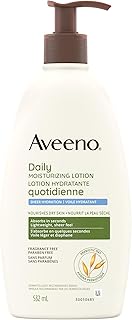 Aveeno Daily Moisturizing Lotion Sheer Hydration, Dry Skin Care, Emollient Cream, Oat, Fragrance Free, 532-mL