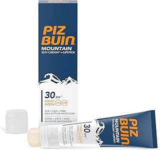 PIZ BUIN Mountain 2-in-1 Sonnencreme LSF 30 20 ml und Lippenpflege LSF 30 2,3 ml, feuchtigkeitsspendender Sonnenschutz speziell fürs Skifahren und Wandern, schützt vor Wind und Kälte