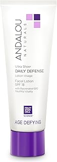 Andalou Naturals Ultra Sheer Daily Defense Facial Lotion, SPF 18, 2.7 oz, with Resveratrol CoQ10 and Antioxidants, Lightweight, Hydrating Facial Moisturizer