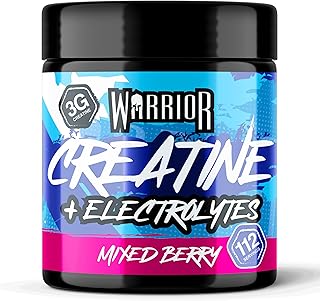 Warrior Creatine Monohydrate + Electrolytes 360g (112 Servings) – Creatine & Electrolyte Powder Drink – Micronised Creatine Powder for Strength, Performance & Hydration – Mixed Berry