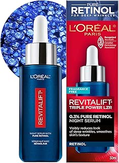 0.3% Pure Retinol Serum for Face, Night Serum Visibly Reduces the Look of Deep Wrinkles & Smoothes Texture, Revitalift Derm Intensives, 30ml