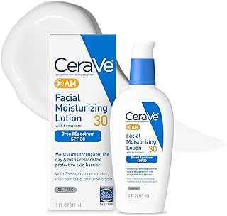 CeraVe AM Facial Moisturizing Lotion with SPF 30, Oil-Free Face Moisturizer with SPF, Formulated with Hyaluronic Acid, Niacinamide & Ceramides, Non-Comedogenic, Broad Spectrum Sunscreen, 3 Ounce