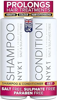 NYK1 Sulphate Free Shampoo And Conditioner Set (500ml x2) Sulphate Free Hair Shampoo And Conditioner Sets for Extensions, Colour and Keratin Treatment - Gentle Cleansing and Prevents Breakage