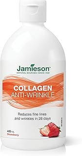 Jamieson Liquid Verisol Hydrolyzed Collagen 2,500 mg Natural Strawberry Flavour, with Biotin 500 mcg, Clinically Studied, Reduce Fine Lines & Wrinkles in 28 Days, Supports Thicker Hair, Healthier Skin & Stronger Nails, Gluten-Free, 420 mL, Proudly Canadian