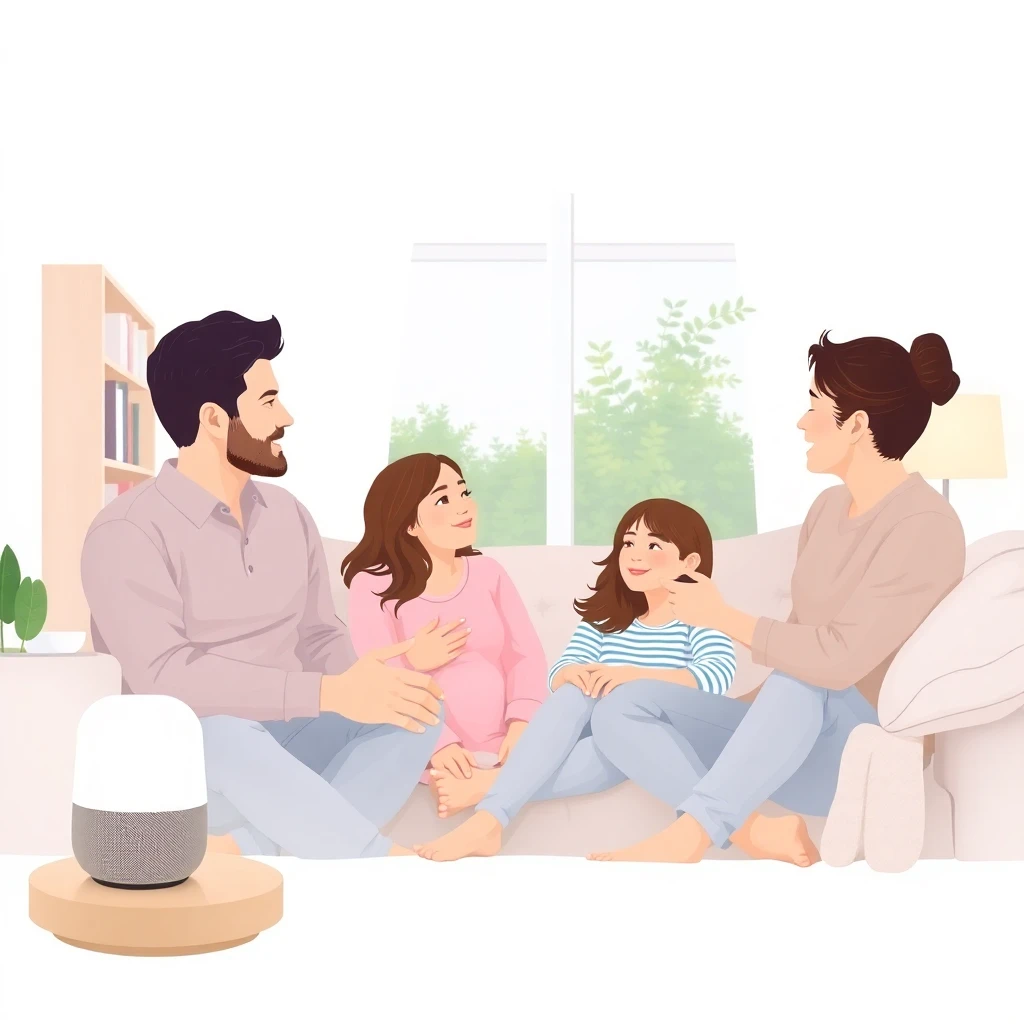 Family enjoying smart home devices