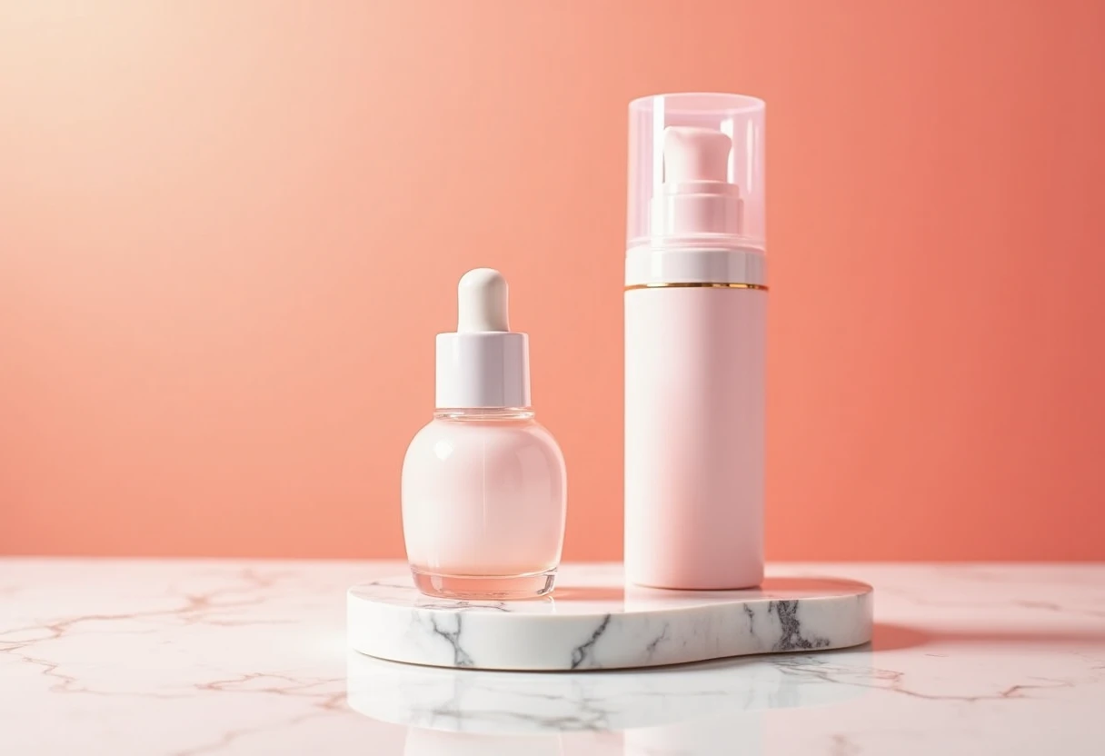 Sérum premium sur une vanité en marbre