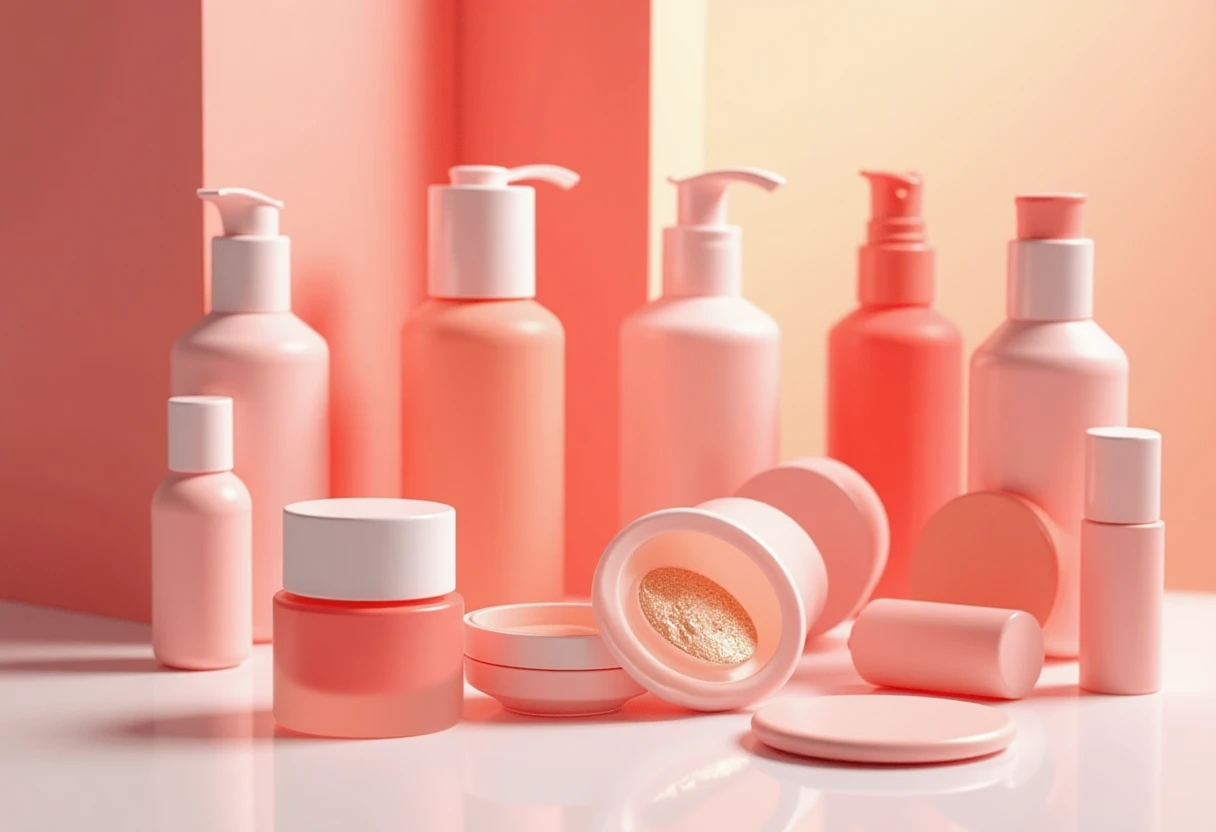 Makeup essentials on a vanity