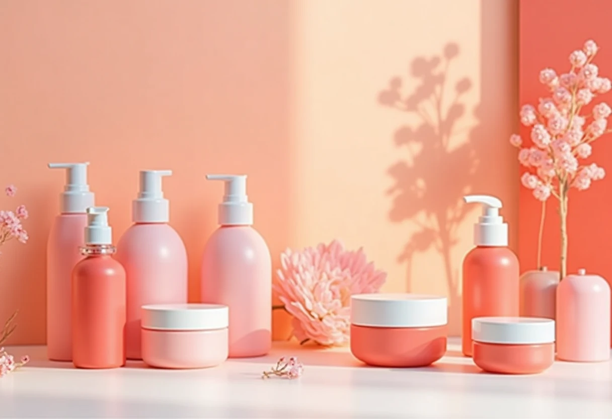 Produtos de skincare em uma bancada