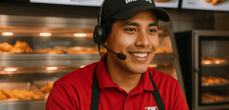 Miembro del equipo de KFC trabajando.